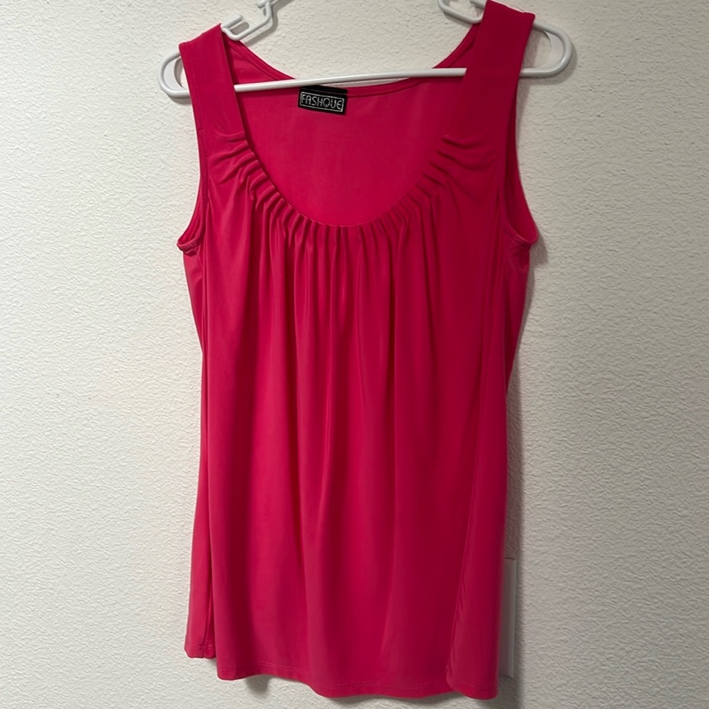 Sleeveless hot pink blouse